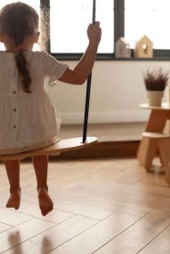 Wooden Swing with Black Cotton Rope for 3+