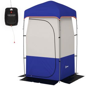 Outsunny Camping Shower Tent, Portable Privacy Shelter with Solar Shower Bag, Removable Floor and Carrying Bag, Blue