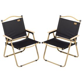Outsunny Folding Camping Chairs Set of 2 Lightweight Portable Armchairs for Outdoor Festivals Fishing Beach Black
