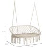 Outsunny Macrame Hanging Swing Chair, Cotton Rope Seat with Cushion & Metal Frame