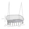 Outsunny Hanging Hammock Chair Cotton Rope Porch Swing with Metal Frame and Cushion, Large Macrame Seat for Patio, Garden, Light Grey