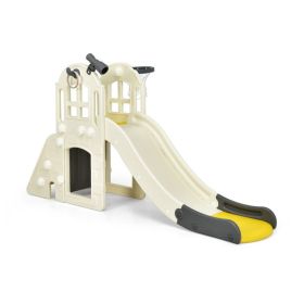 6-in-1 Toddler Climber Slide Playset with Basketball Hoop (Color: Yellow)